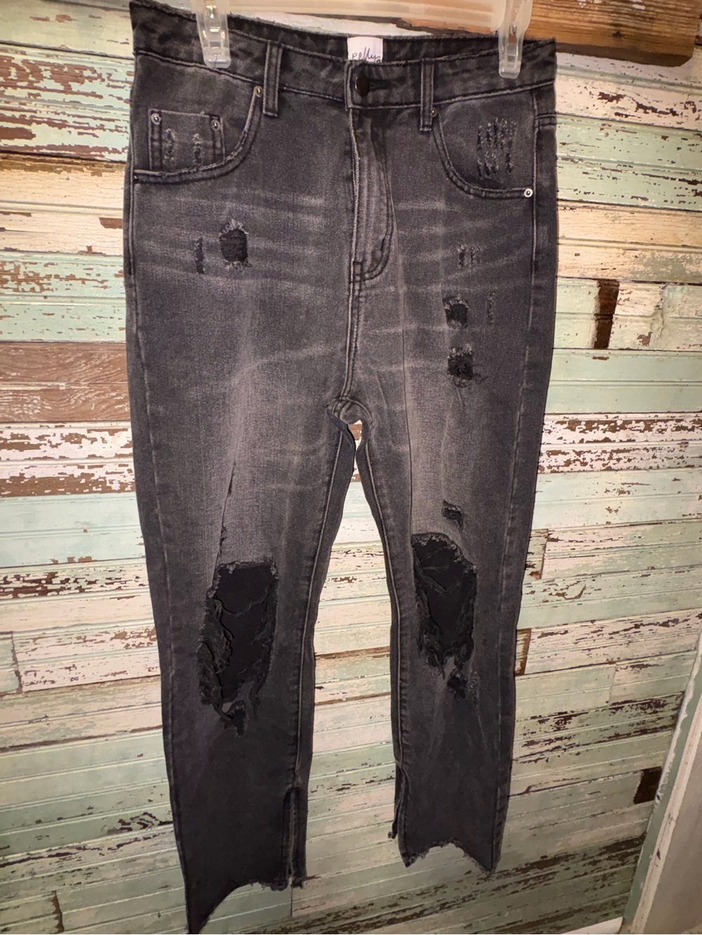 Polly Size 10 Distressed Black High-Waist Skinny Jeans